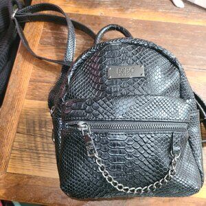 LIKE NEW MINI BACKPACK BY BCBG BLACK & SILVER faux SNAKESKIN